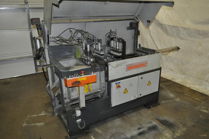 19.6" Elumatec #SA-142/35, automatic non-ferrous cut-off saw, pneumatic clamping, entry & exit roller conveyor - Image 1