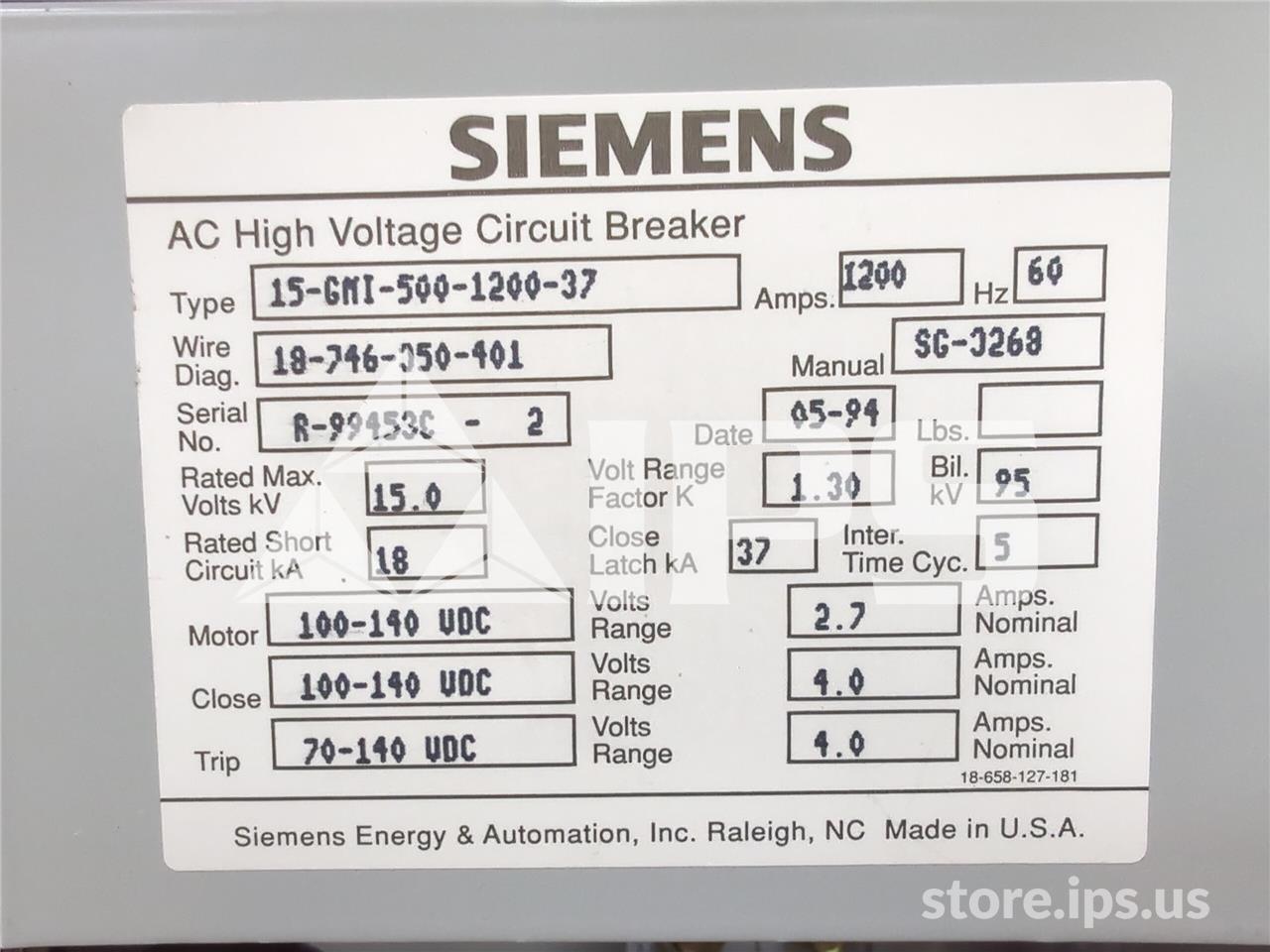 1200 Amps Sa 15-gmi-500 (15gmi) 125 Volts DC Control, 18k Amps Sc, Bottle# Vs17006 - Image 5