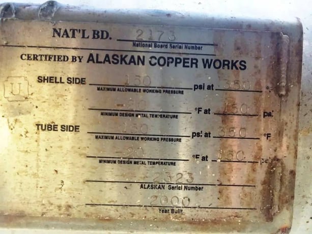 147.5 sq.ft, 150 psi shell, 150 psi tube, Alaskan Copper Works, Stainless Steel Shell and Tube Heat - Image 4