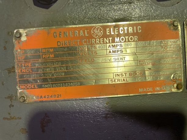 500 HP 850 RPM General Electric, Frame MD818AER, DPFVBB (3 available) - Image 1
