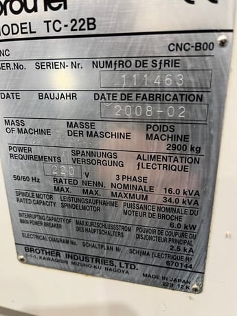 Brother #TC-22B, CNC B00,17.7" x19.7", #30,16000 RPM, 2755 IPM, 27 ATC, thru spindle coolant, HPP coolant - Image 9