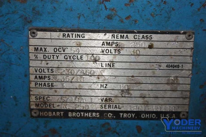 Hobart #RC-250, 250 amps, 230/460 V., Hobart #27 4 roll feeder, gun, #52799 - Image 4