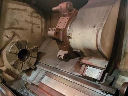 Mazak #Slant-Turn-450, Mazatrol Fusion 640T, 28" swing, 20" chuck, 7.1" bore, chip conveyor, 2001 - Image 4