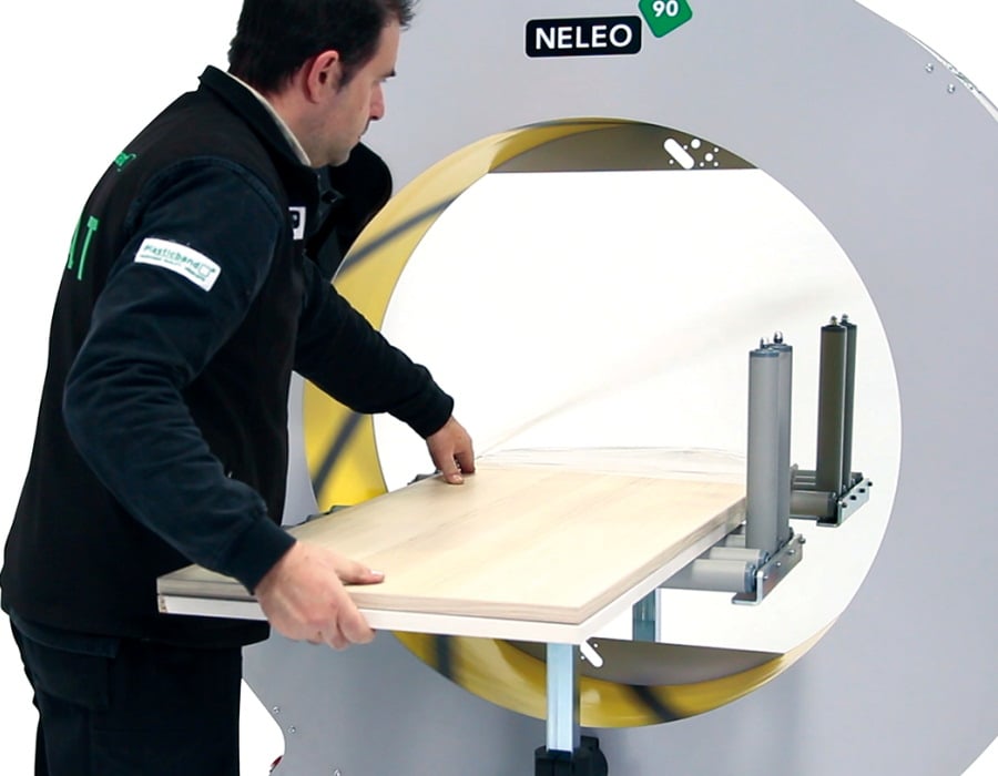 Plasticband #NELEO-90, Semi-Automatic Stretch Wrapper, 25" square package and unlimited length package size - Image 2