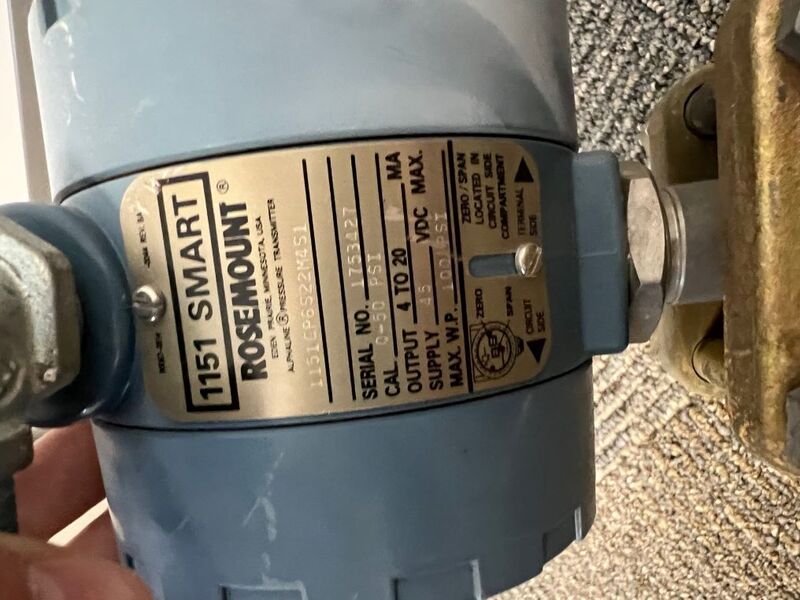 Rosemount #11516GP6S22M4S1, Smart Pressure Transmitter w/ Digital Screen, 0-50 psi cal., 100 psi max w.p. - Image 3