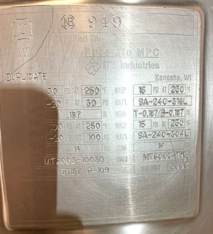 35 gallon ITT, Sanitary Stainless Steel Pharmaceutical Reactor, 0.5 HP, 24" diameter x 20" T/T, 30 psig @ 250 - Image 8