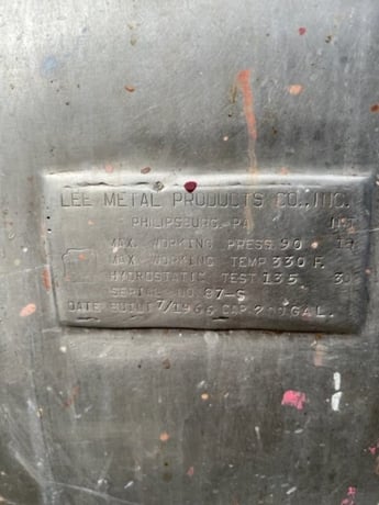 200 gallon Lee Metal Products, Jacketed Kettle, Stainless Steel, 48" diameter, 74" H, 90 psi @ 330 F jacket - Image 4