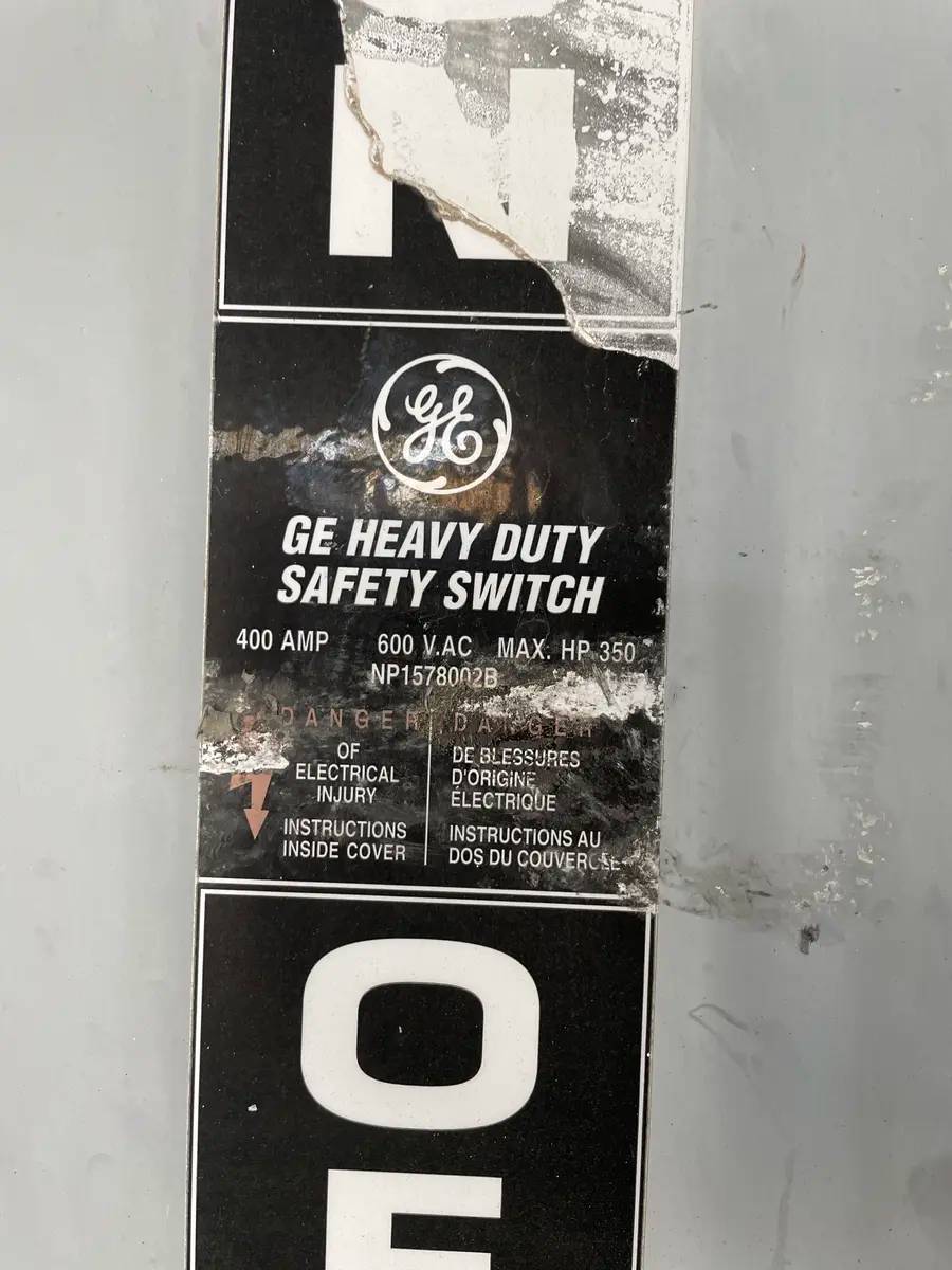 400 Amp. General Electric #TH3365R, Heavy Duty Safety Switch, 300 HP, 600 VAC, 250 VDC, 3 poles, 3 wires - Image 10