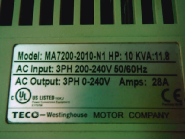 10 HP TECO-Westinghouse, MA7200-2010-N1, Electronic Variable Speed Frequency Drive, 200-240 Volts input. - Image 9