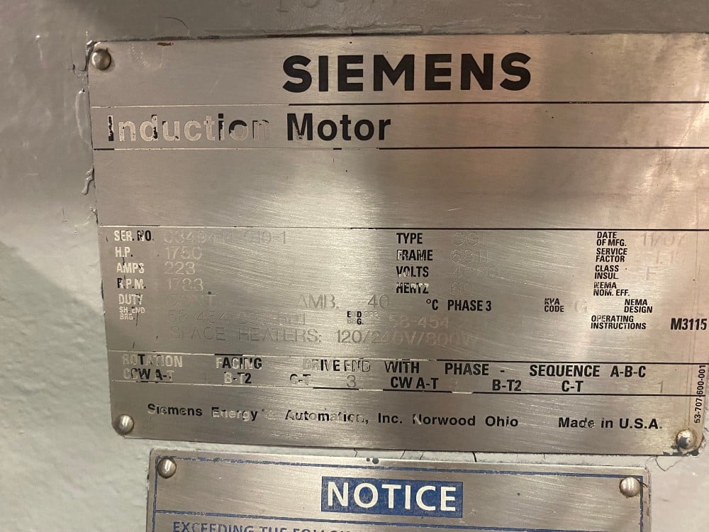 1750 HP 1783 RPM Siemens, Frame 6811, 4000 Volts, Sleeve - Reconditioned - Image 2