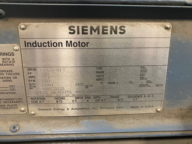 200 HP 1787 RPM Siemens, BB, TEFC, 4160 Volts - New Surplus - Image 1