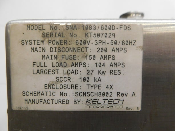 Keltech #SNA-1083/600D-FDS, Safety Shower Heater, 600 V, 3 Ph., 15" x 30" x 60" Cabinet - Image 3