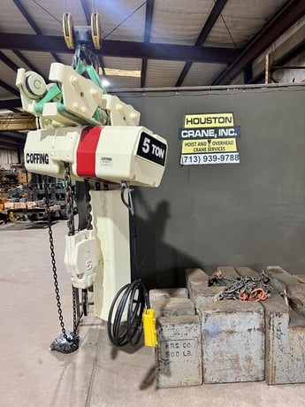 5 Ton, Coffing, electric chain hoist, speed 8 FPM, Volt 460/3/60 several in stock, contact Houston Crane, Inc. - Image 1
