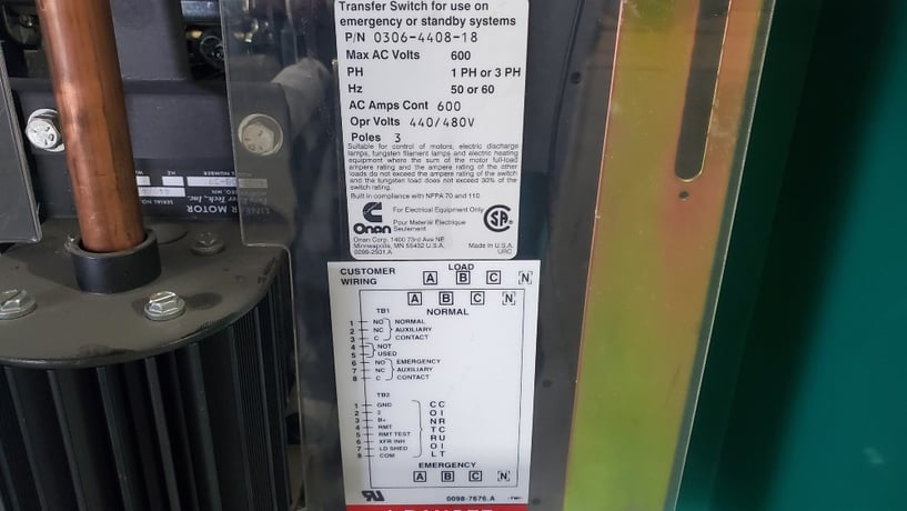600 Amp. Onan Cummins OTPCC-4486237, automatic trasnfer switch, 3-pole, 480 Volts (3 available) - Image 7