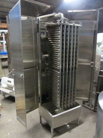 Mojonnier #8640, Plate Cooler, (5) 14" width x 50" H plates, 2" NPT nozzles, 1-1/4" diameter Outlet - Image 1