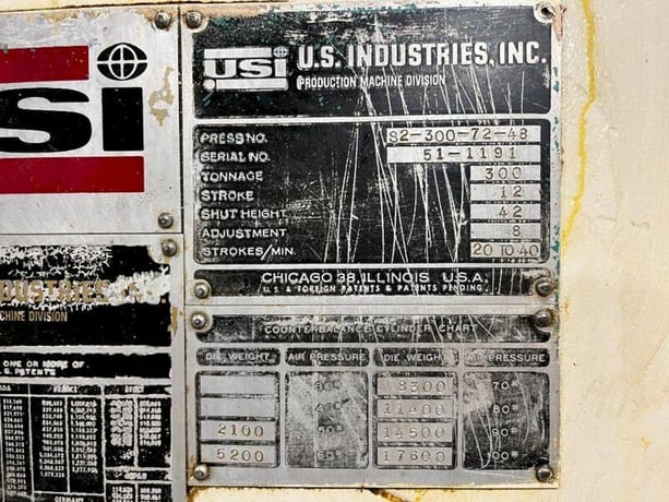 300 Ton, Clearing #S2-300-72-48, Straight Side Press, 12" stroke, 42" Shut Height, 8" addj, 20-40 SPM - Image 8