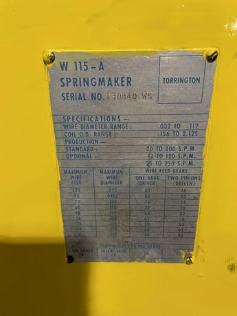No. W115A Torrington Springmaker, .032"-.112" wire diameter,.156"-2.125" coil outside dimension capacity - Image 2