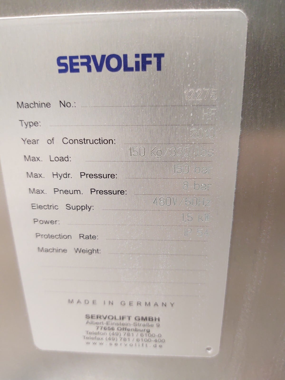 ServoLift Stainless Steel #HF, tumbling mixer, 150 bar hydraulic pressure, 2010 - Image 2