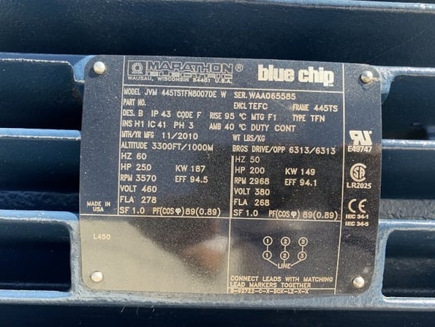 250 HP 3600 RPM Marathon, Frame 445TS, TEFC, new, 460 Volts (2 available) - Image 1
