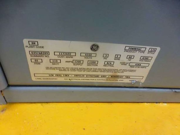 General Electric #PowerVac, Metal Clad Switchgear, 1200 amp, 5KV - Image 4