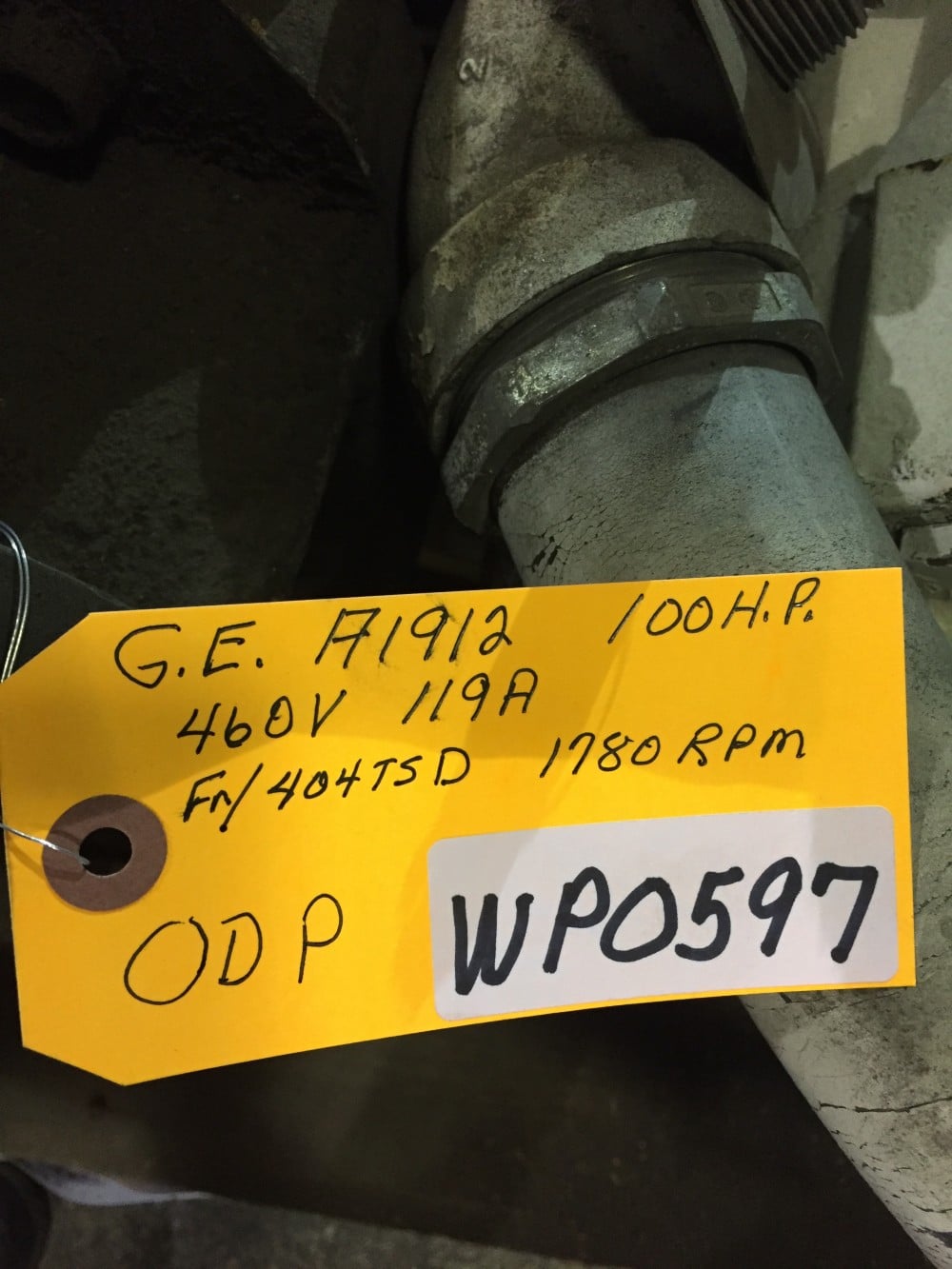 100 HP 1780 RPM General Electric, Frame 404TSD, WP597, 460 Volts - Image 1