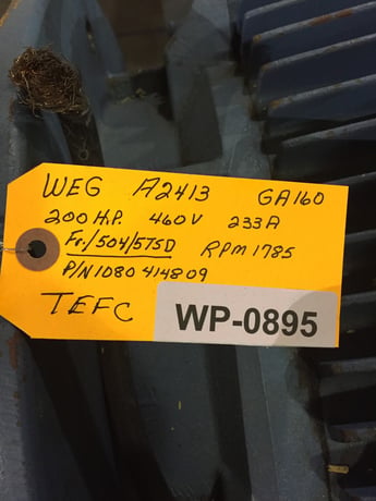 200 HP 1785 RPM WEG, Frame 504/5TSD, 460 Volts 1080-4148-09 Atlas Copco WP895 - Image 1
