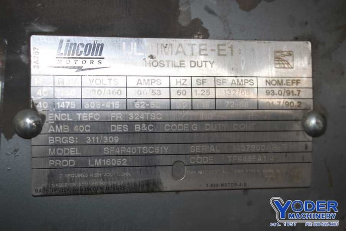 40 HP 1475/1780 RPM Lincoln SF4P40TSC61Y, continuous duty, 230/308/415/460 Volts, #76579 - Image 7