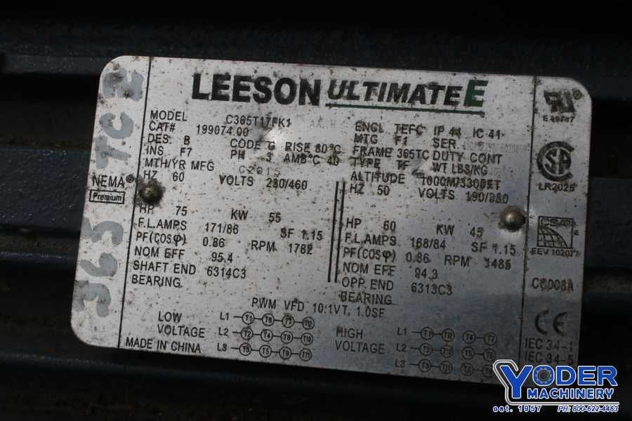 75 HP 1782 RPM Leeson C365T17FK1, Frame 365TC, TEFC, cont duty, 230/460 Volts, new, #76577 - Image 6