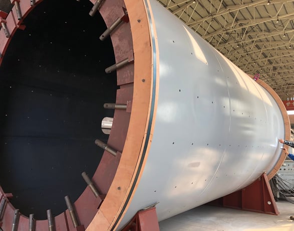 10.5' x 18.5' Outotec Ball mill with 1000 HP, cast mill heads, unused surplus (2 available) - Image 6