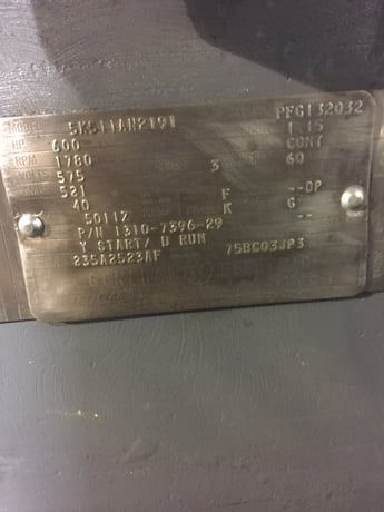 600 HP 1780 RPM General Electric, Frame 5011Z, 575 Volts, 1310-7396-29 Atlas Copco, WP55 - Image 3
