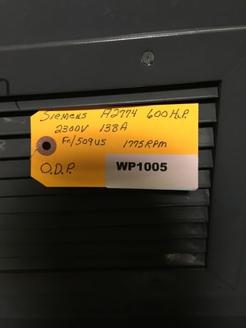 600 HP 1775 RPM Siemens, Frame 509US, 2300 Volts WP1005 - Image 2