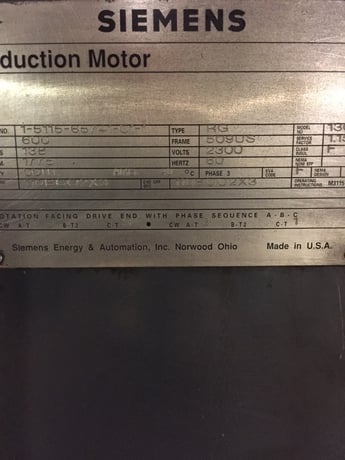 600 HP 1775 RPM Siemens, Frame 509US, 2300 Volts WP1005 - Image 3