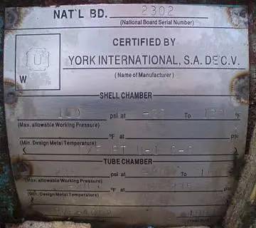 185 Ton, York, Chiller Barrel, R-22, 150 psi @ -20 to 120 deg F shell, 235 psi @ -20 to 150 deg F tube, 1993 - Image 7