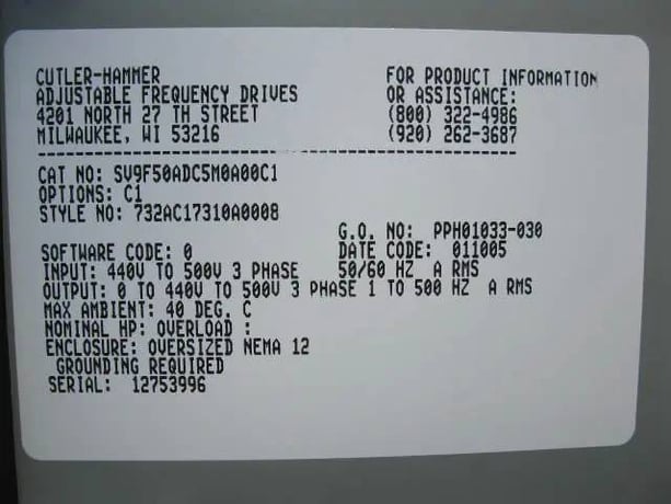 5 HP Cutler-Hammer, SV9F50AD, Adjustable Frequency Drive, 440-500 Volts - Image 8