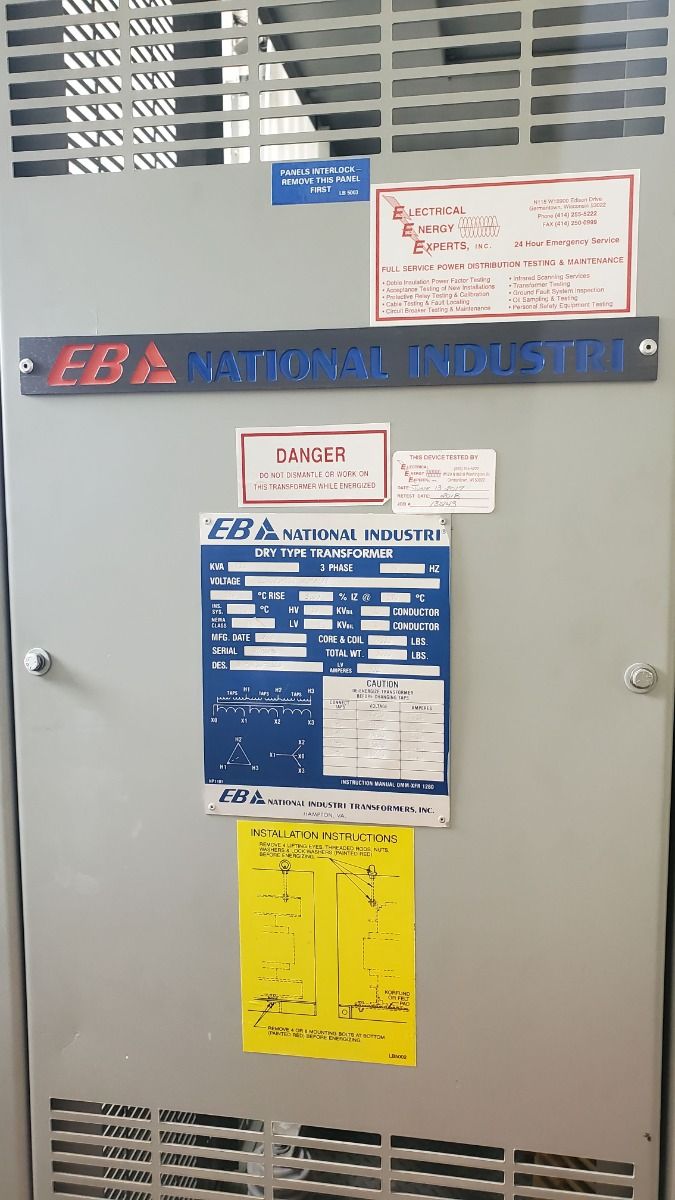 750 KVA 12470 Delta Primary, 480Y/277 Secondary, EB National Industries, sub style dry transformer - Image 5