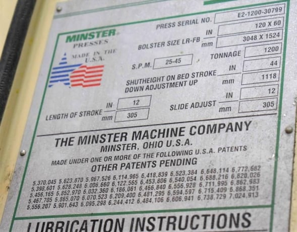 1200 Ton, Minster #E2-1200-120-60, eccentric geared straight-side transfer press, 12" stroke, 44" SH - Image 5