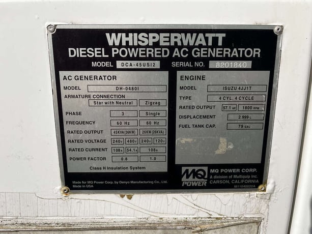 40 KW Multiquip #DCA45USI2, trailer mounted, Tier 3, sound attenuated enclosure, 120/240/208/277/480 Volts - Image 7