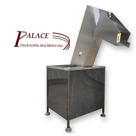 12" wide, Palace Packaging Machines, Inc. #H-15, Stainless Steel Sanitary Bottle Hopper Conveyor, 44.5" x 28" - Image 1