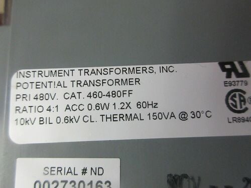 .48 KV Instrument Transformers Inc., Potential Transformer, 4:1, 2 year warranty - Image 1