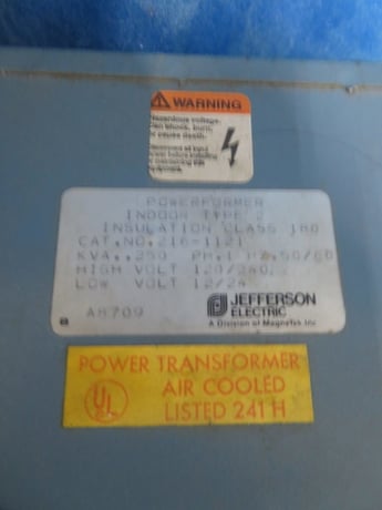 .250 KVA 120/240 Primary, 12/24 Secondary, Jefferson Electric Powerformer 216-1121, dry type transformer, 1 - Image 4