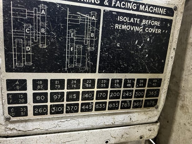 8-1/4" x 76" Hey #3, facing & centering machine, 21" sw, 80-1175 RPM, 10 HP heads, 2 air operated vises - Image 7
