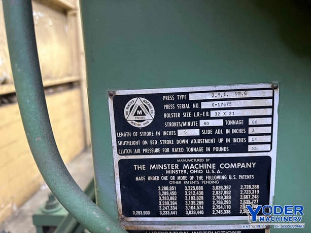 60 Ton, Minster #6, OBI back geared press, 6" stroke, 14" Shut Height, air clutch & brake, #76280 - Image 3