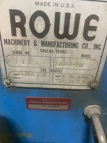 20000 lb. Rowe #DSV20040, 40" width, 72" outside dimensions - Image 2