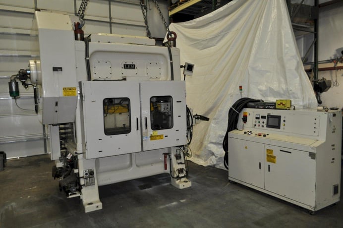 90 Ton, Lem #4508C, high speed straight side double crank, 3.1" stroke, 9.8" Shut Height, 45-150 SPM, 11" - Image 1