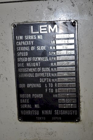 90 Ton, Lem #4508C, high speed straight side double crank, 3.1" stroke, 9.8" Shut Height, 45-150 SPM, 11" - Image 9