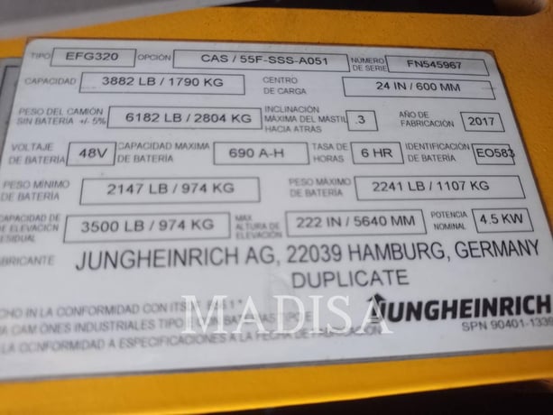Jungheinrich EFG320-48V, Forklift, 8977 hours, S/N: FN545967, 2017 - Image 4