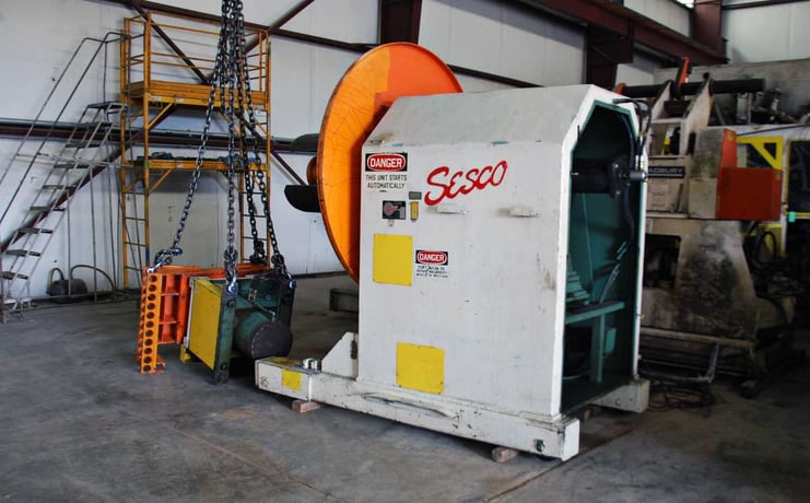 30000 lb. Sesco #55-536, coil reel & car, 36" width, 72" outside dimensions, 24" ID, 3-arm hydraulic - Image 5