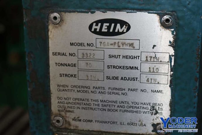70 Ton, Heim #7GA Flywheel, gap frame single crank press, 3" stroke, air clutch, 1986, #73274 - Image 10