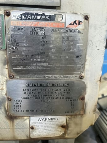 250 HP 891 RPM Reliance, Frame 5008Z, weather protected enclosure type 2, BB, 2300 Volts - Image 2