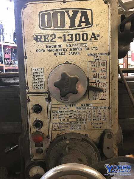 4' -13" Ooya #RE12-1300A, radial drill, power elevation & clamp, 7.5 HP, coolant, #70031 - Image 2